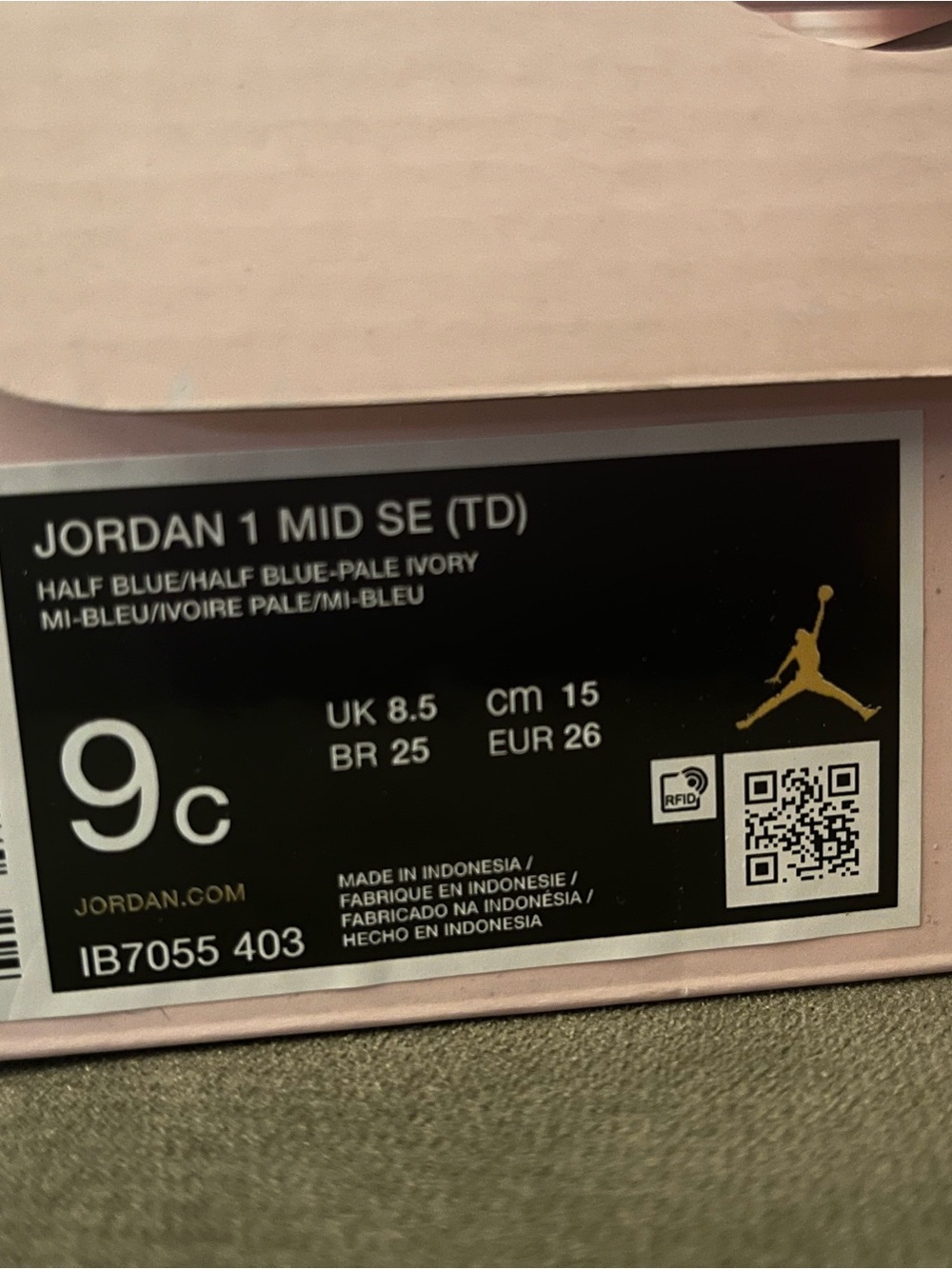 Jordan 1 Mid SE (TD) Nike Girls 1 Size 9c - Picture 2 of 7